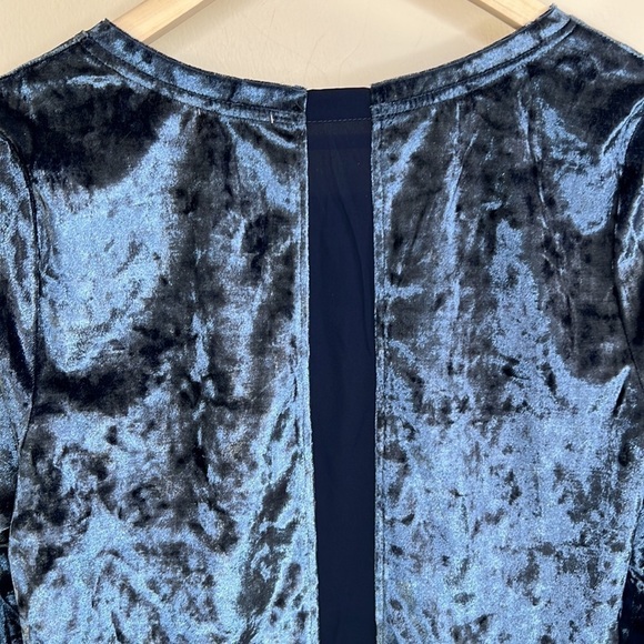 JODIFL SMALL VELVET-FEEL LONG SLEEVED BLOUSE with SHEER BACKSIDE STRIP BLUE NEW - Picture 11 of 11